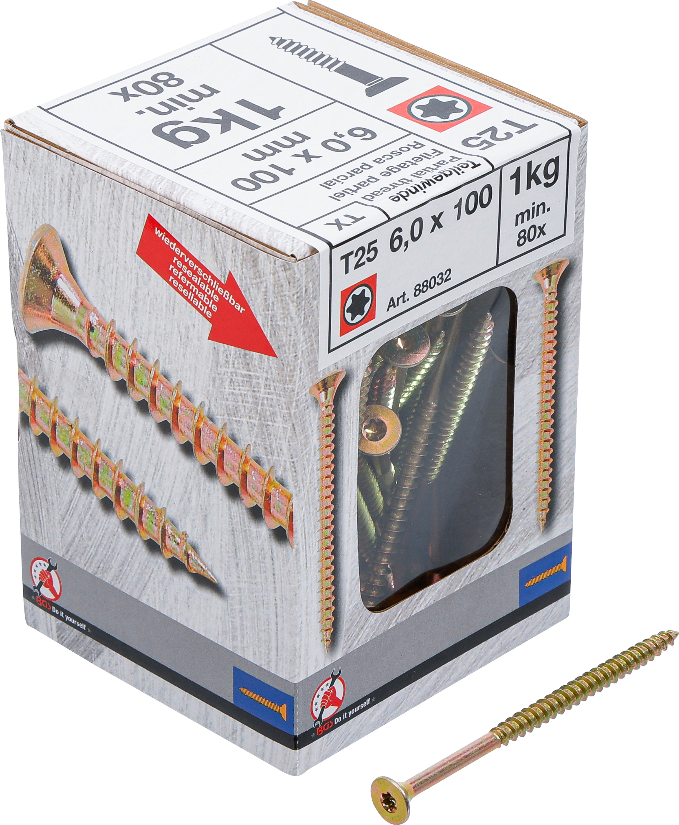 BGS Mehrzweckschrauben | T-Profil ( für Torx) T25 | 6,0 x 100 mm | 1 kg / 80 Stück
