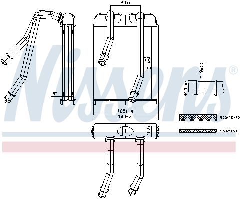 Wärmetauscher, Innenraumheizung NIS 707227 “NISSENS 32 mm, 214 mm”