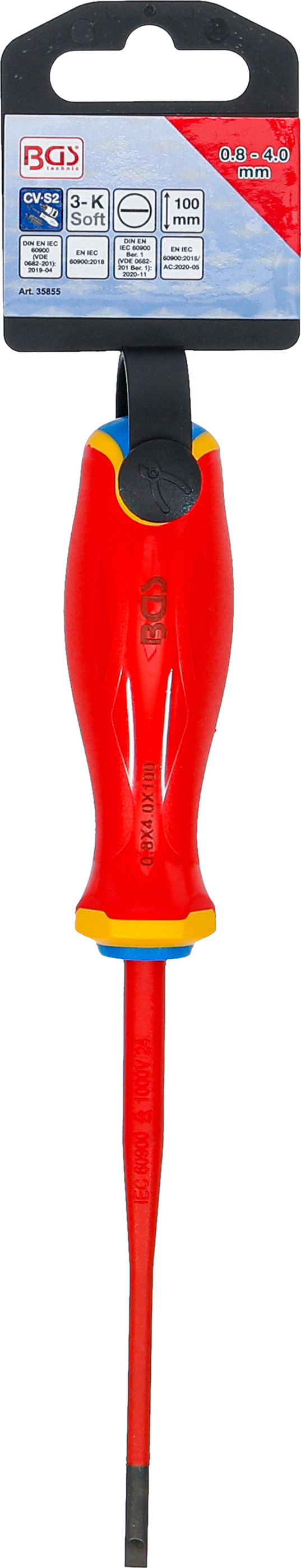 BGS VDE-Schraubendreher | extra dünne Spitze | Schlitz 4,0 mm