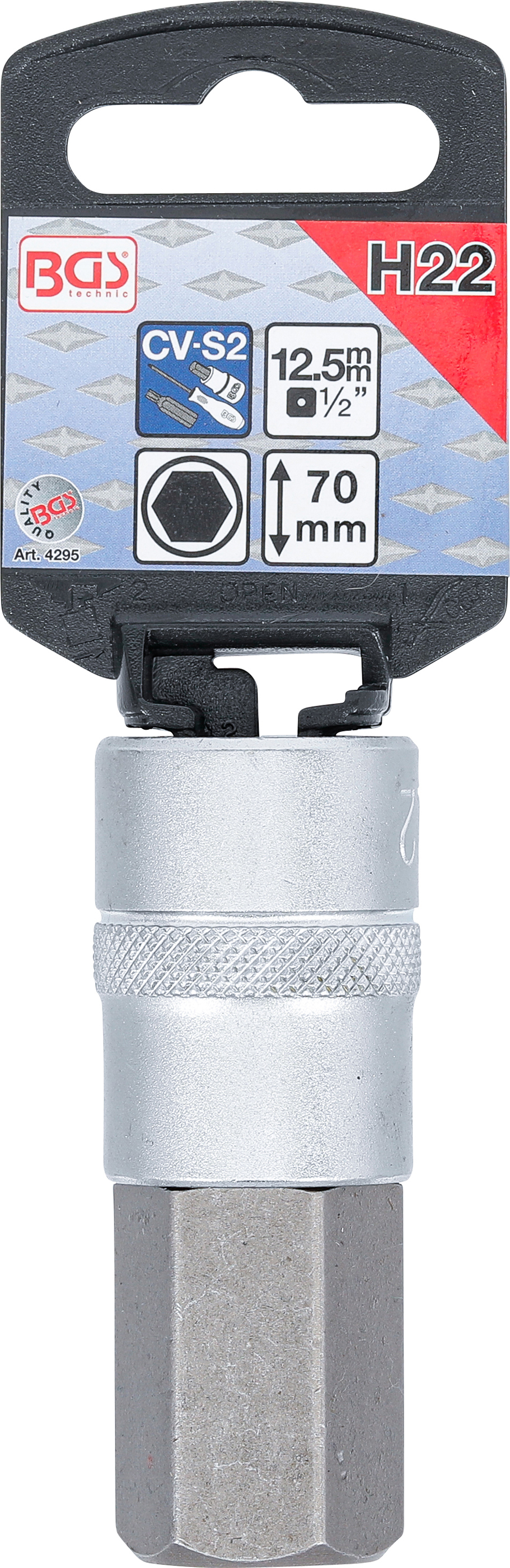 BGS Bit-Einsatz | Länge 70 mm | Antrieb Innenvierkant 12,5 mm (1/2") | Innensechskant 22 mm