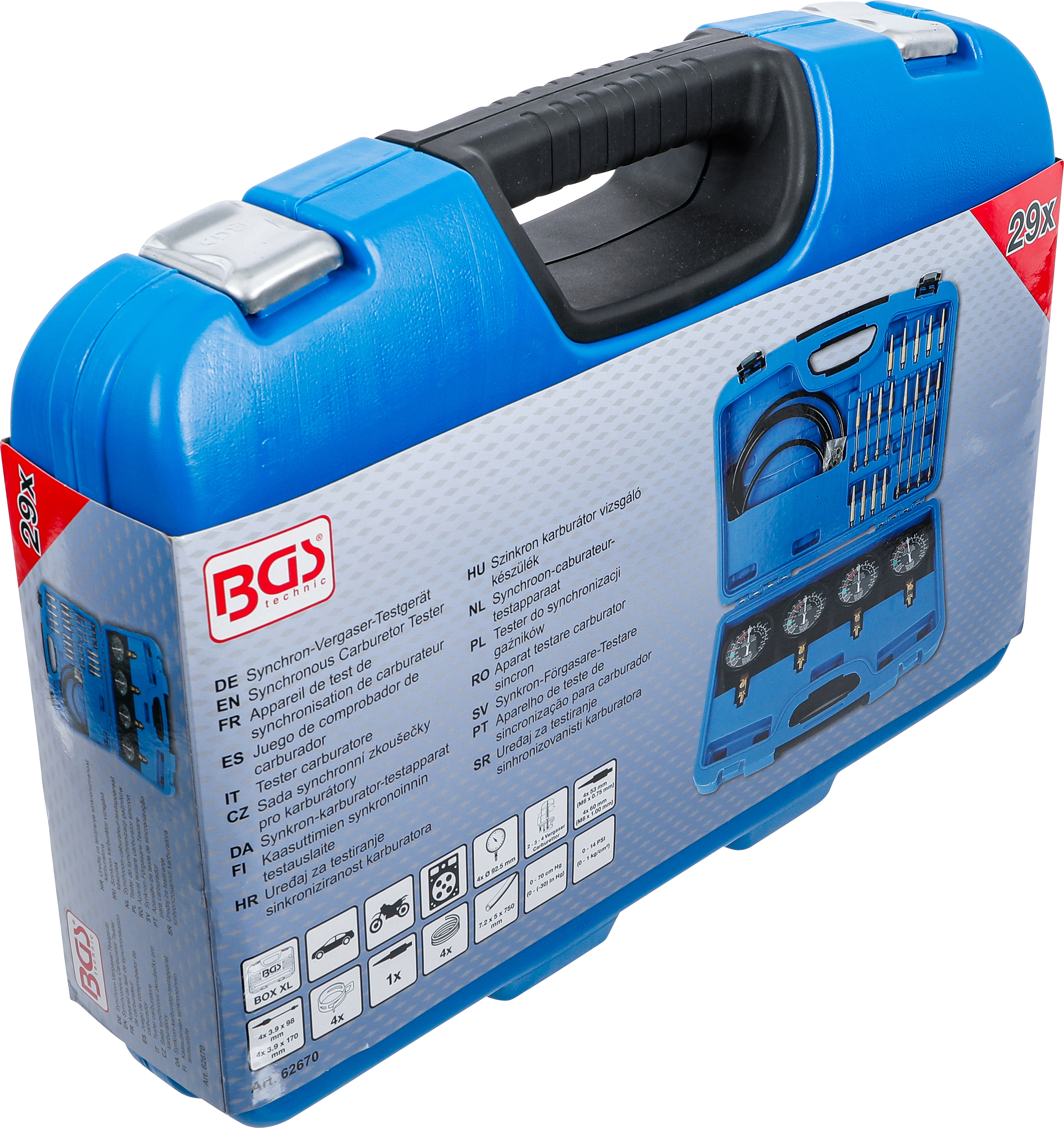 BGS Synchron-Vergaser-Testgerät | mit 4 Synchronuhren | 29-tlg.