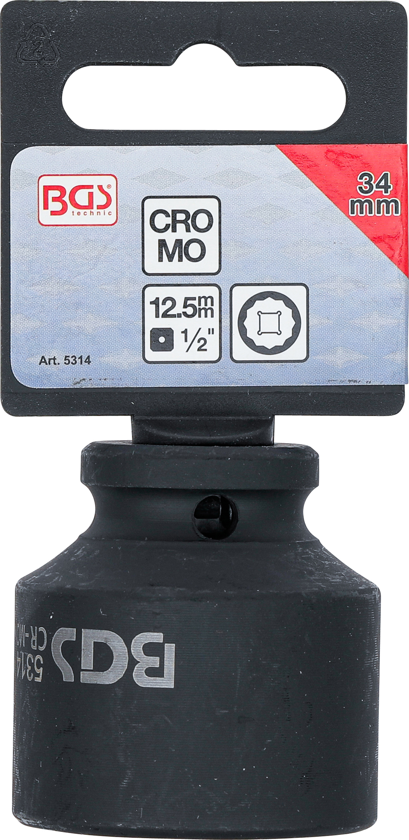 BGS Kraft-Steckschlüssel-Einsatz Zwölfkant | Antrieb Innenvierkant 12,5 mm (1/2") | SW 34 mm