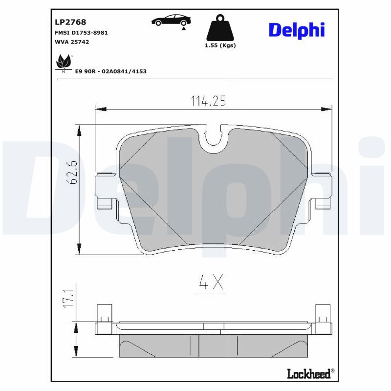Bremsbelagsatz, Scheibenbremse “DELPHI D1753-8981 , R90 Homologated , E9 90R-02A0841/4153 ”