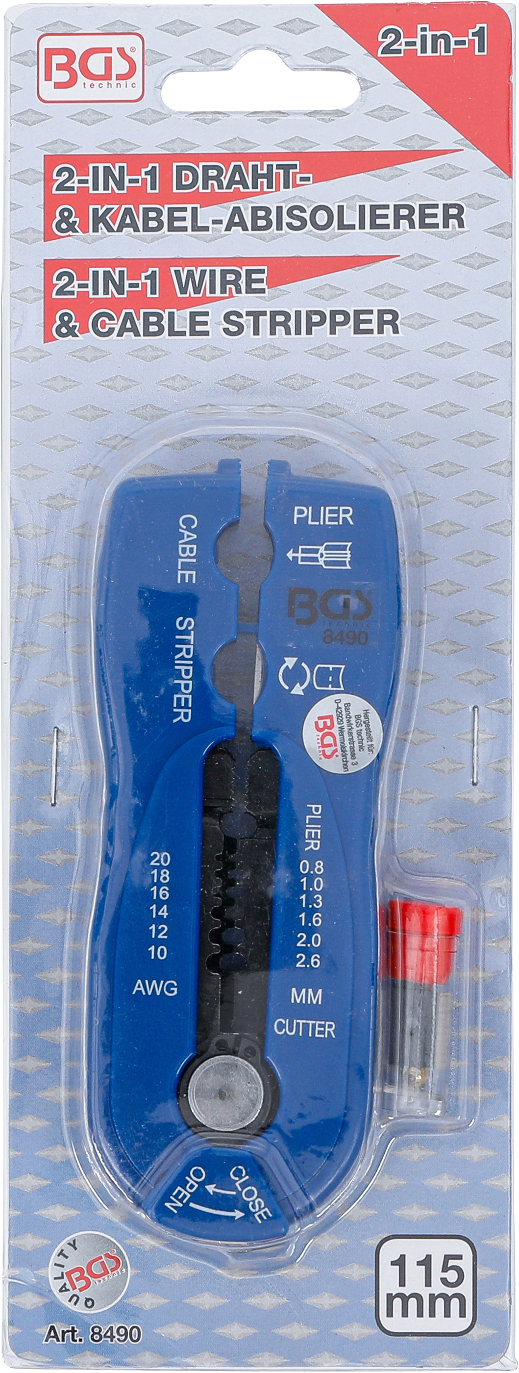 BGS Draht-/Kabel-Abisolierer "2-IN-1" | 0,8 - 2,6 mm