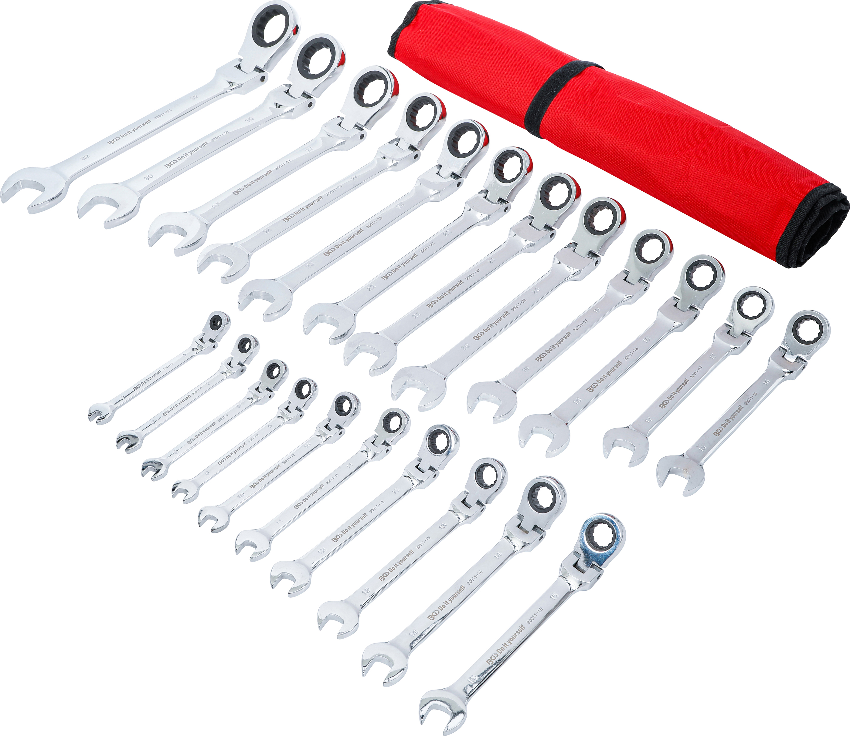 BGS Ratschenring-Maulschlüssel-Satz | flexible Köpfe | SW 6 - 32 mm | 22-tlg.