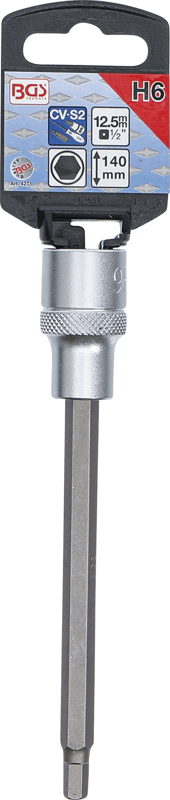 BGS Bit-Einsatz | Länge 140 mm | Antrieb Innenvierkant 12,5 mm (1/2") | Innensechskant 6 mm