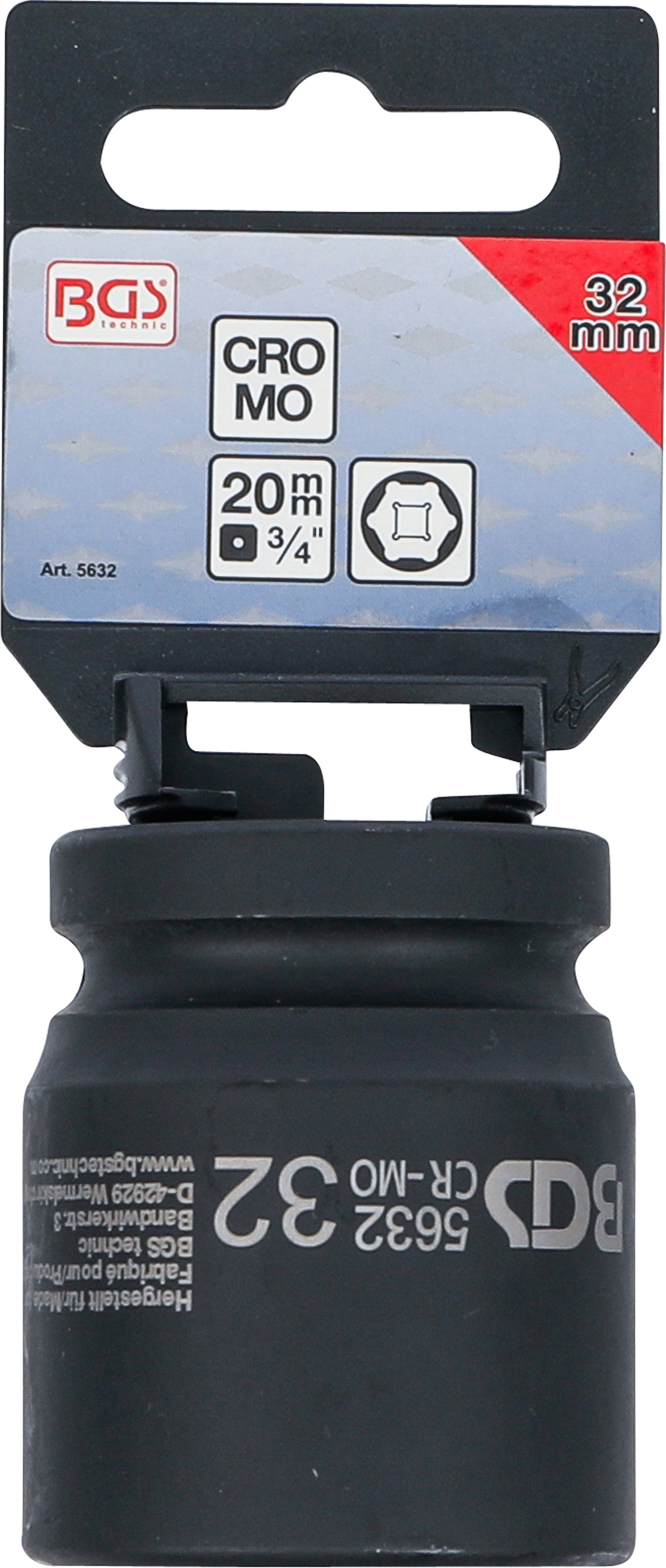 BGS Kraft-Steckschlüssel-Einsatz Sechskant | Antrieb Innenvierkant 20 mm (3/4") | SW 32 mm