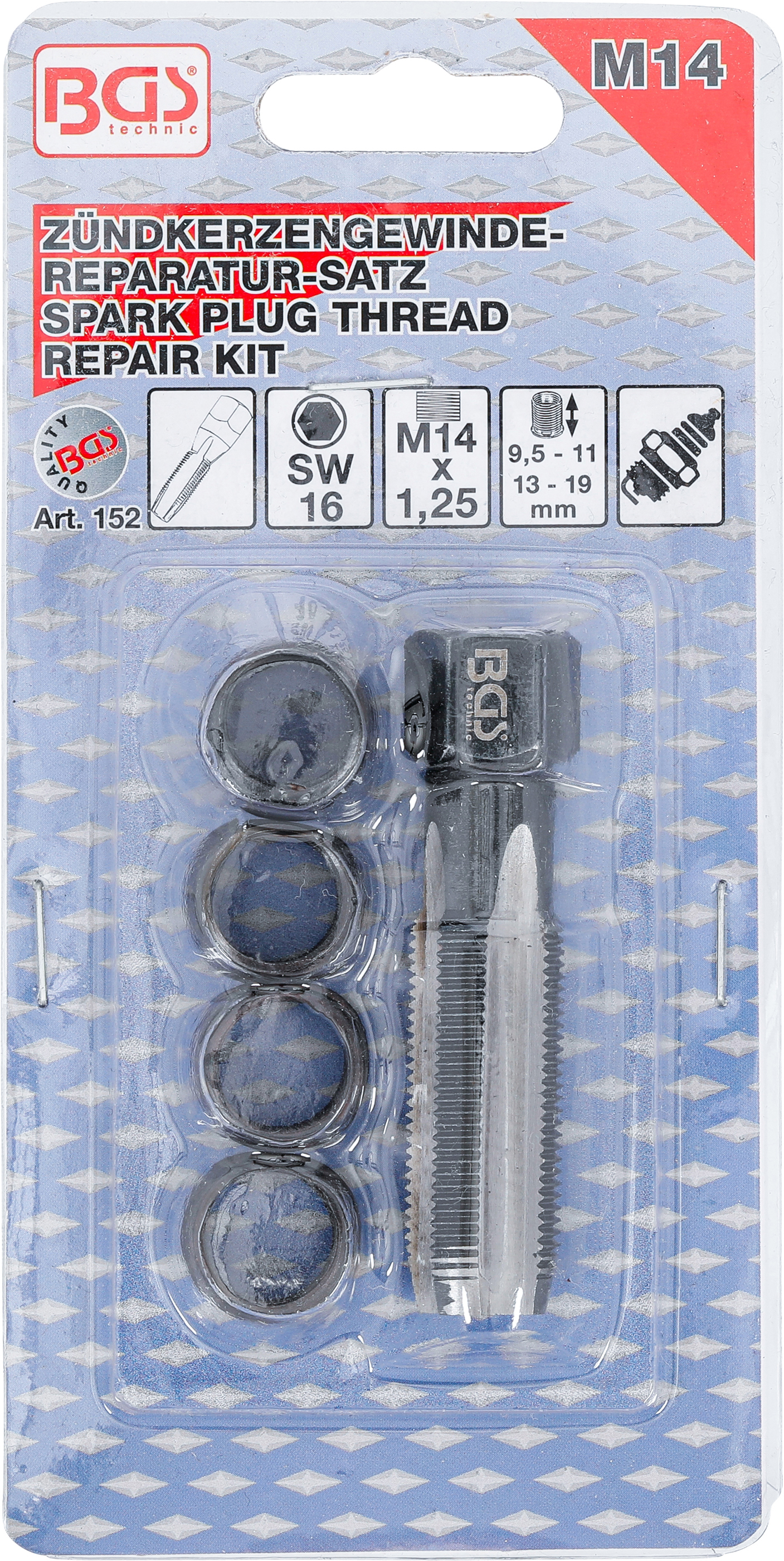 BGS Reparatursatz für Zündkerzengewinde | M14 x 1,25 mm | 5-tlg.