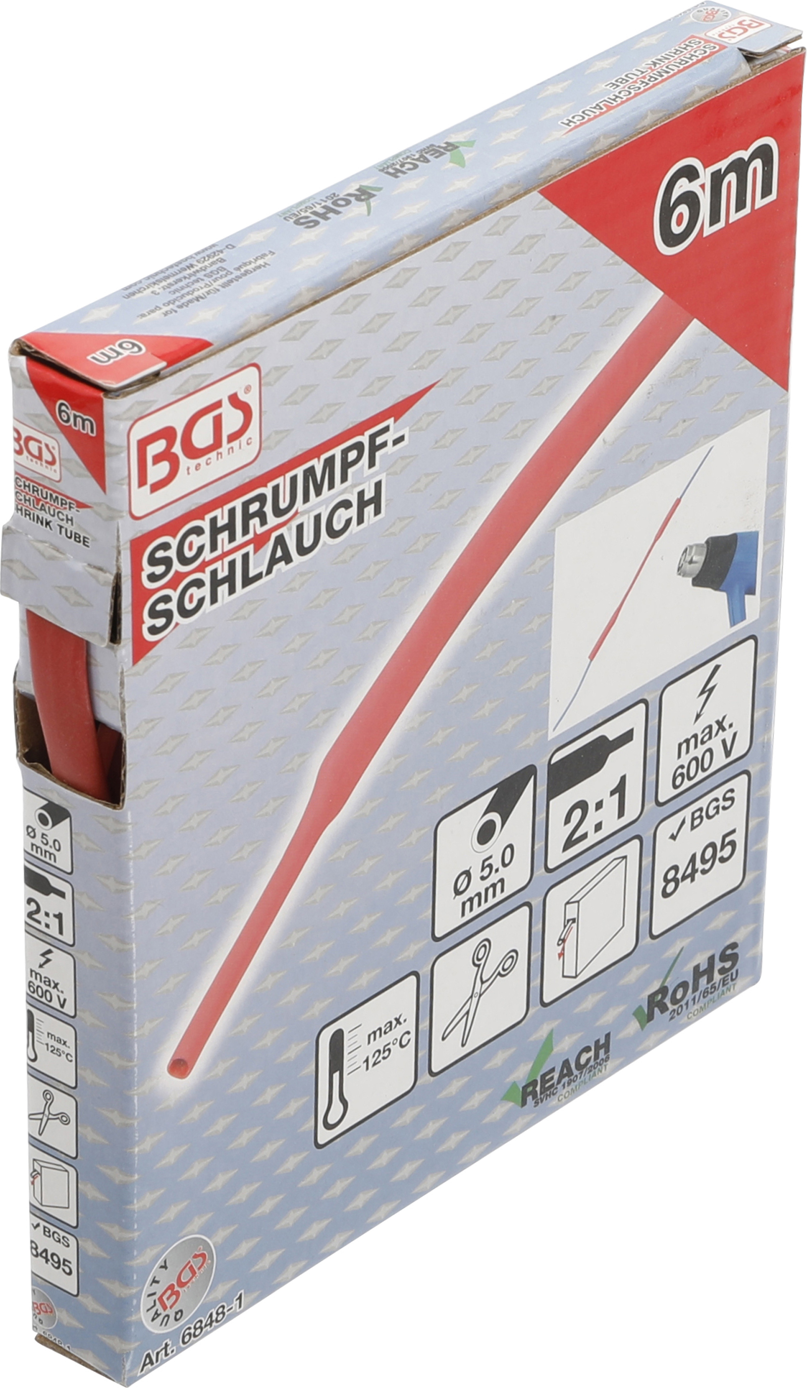 BGS Schrumpfschlauch-Box | rot | Ø 5 mm | 6 m