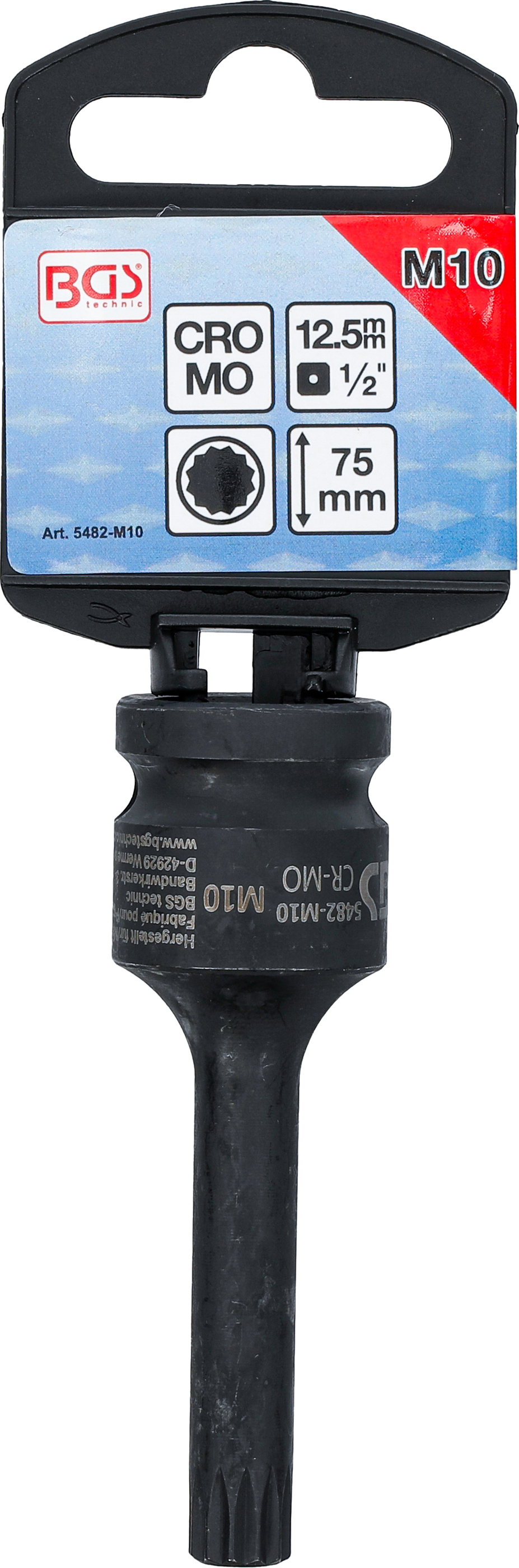 BGS Kraft-Bit-Einsatz | Länge 75 mm | Antrieb Innenvierkant 12,5 mm (1/2") | Innenvielzahn (für XZN) M10