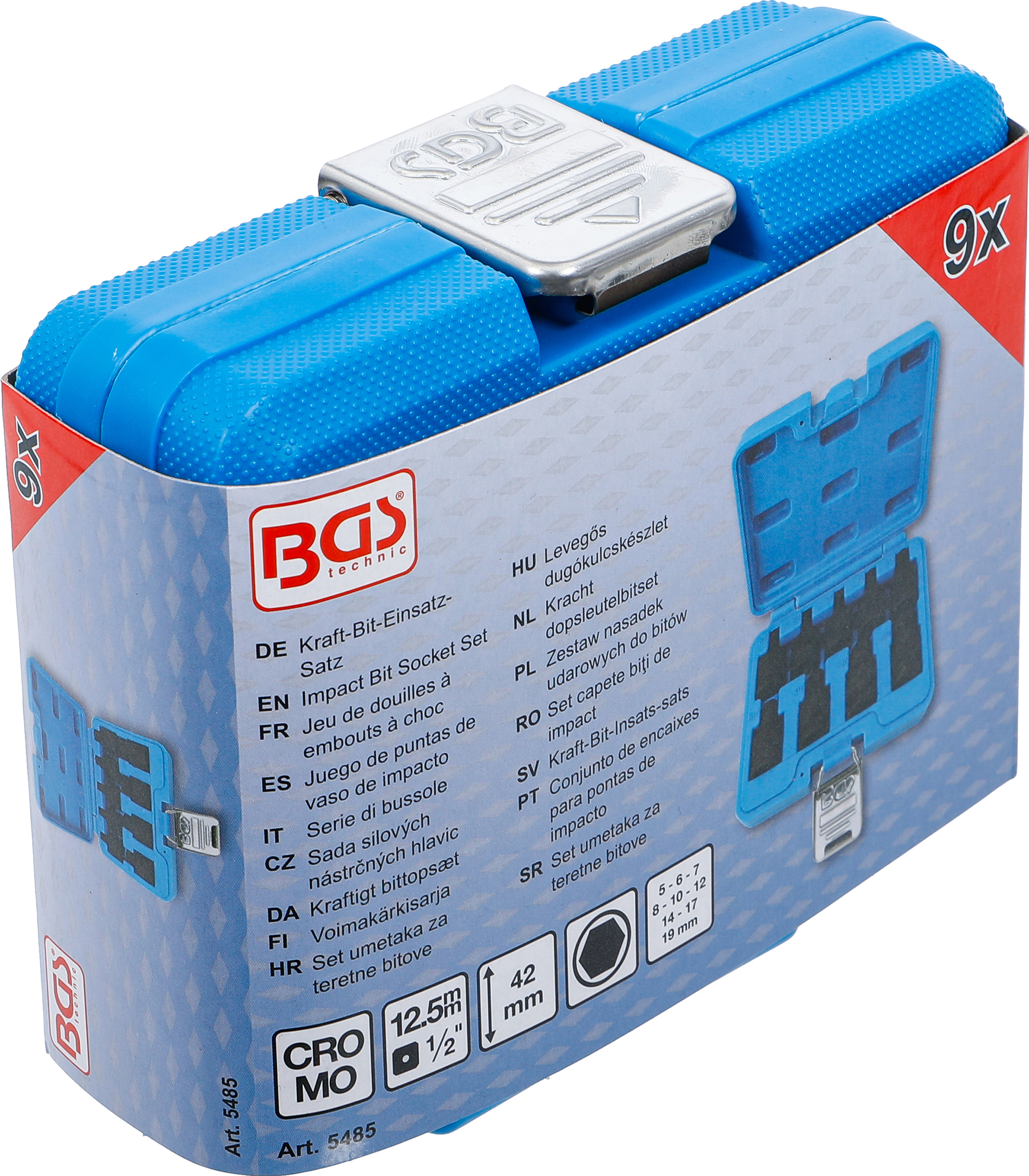 BGS Kraft-Bit-Einsatz-Satz | Antrieb Innenvierkant 12,5 mm (1/2") | Innensechskant 5 - 19 mm | 9-tlg.