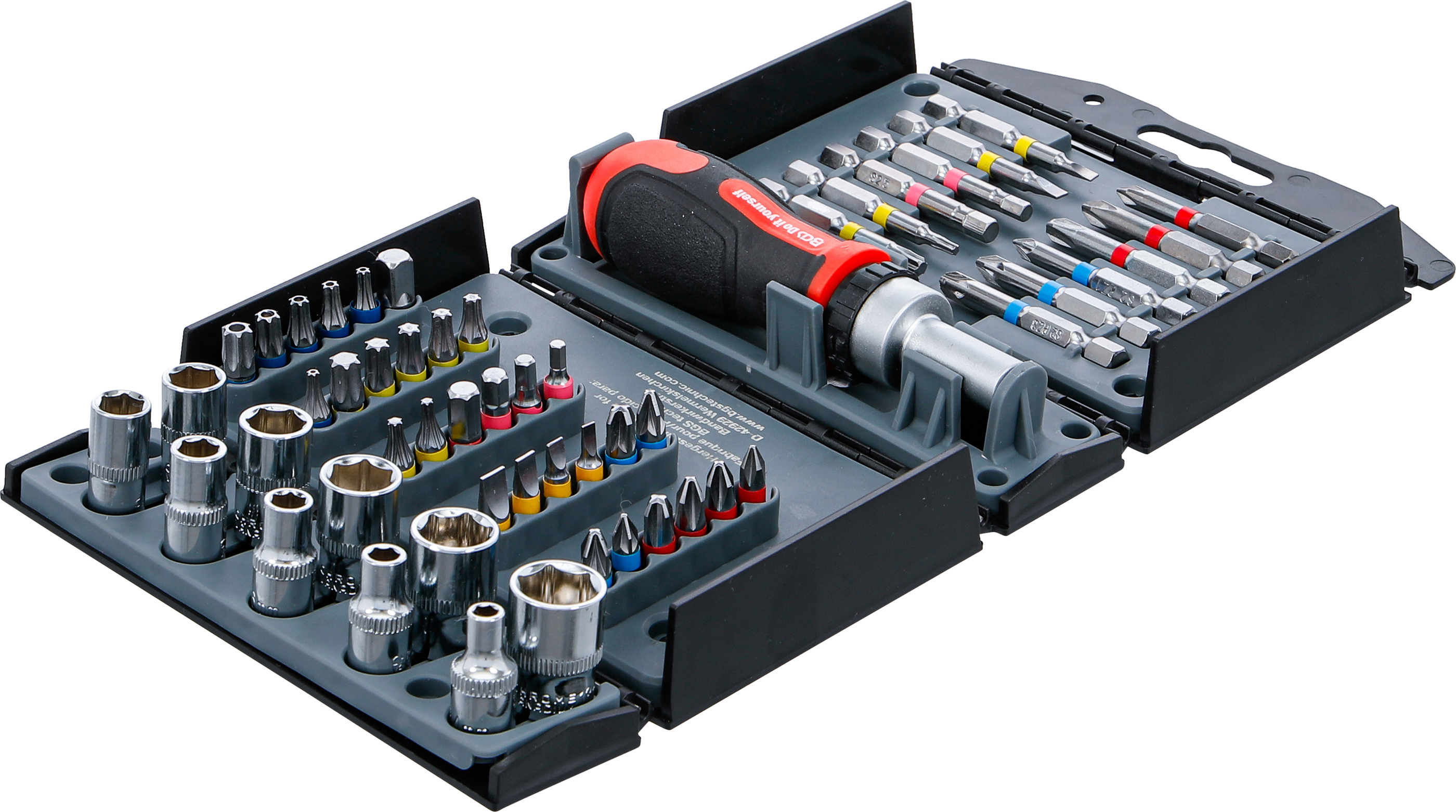 BGS Bit-/Steckschlüssel-Einsatz-Satz | mit Ratschen-Drehgriff für Bits, umschaltbar | 53-tlg.