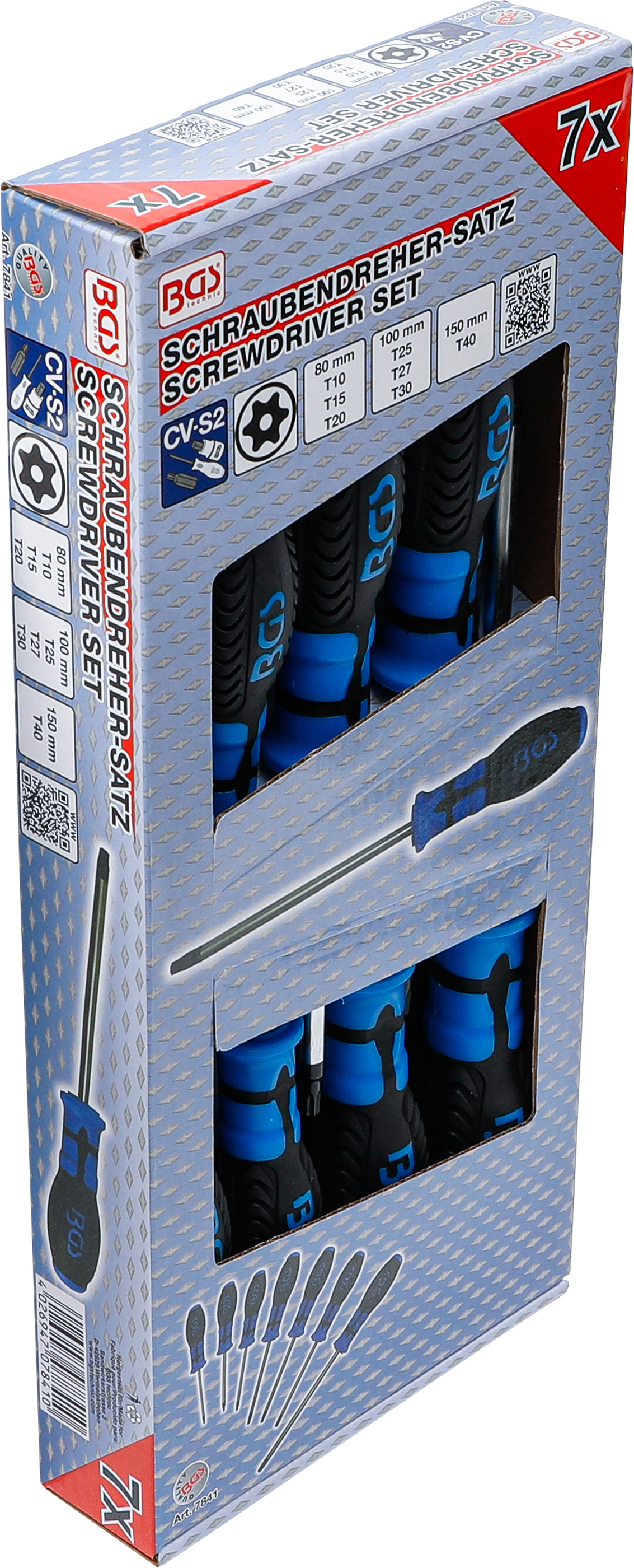 BGS Schraubendreher-Satz | T-Profil (für Torx) mit Bohrung | T10 - T40 | 7-tlg.