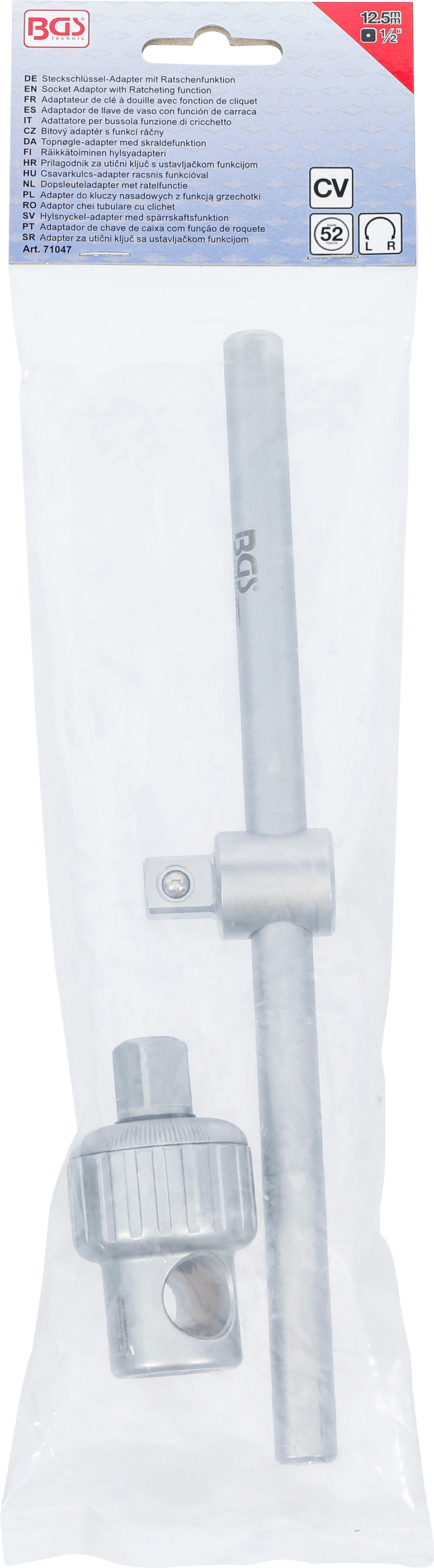 BGS Steckschlüssel-Adapter mit Ratschenfunktion | mit Gleitgriff | Abtrieb 12,5 mm (1/2")