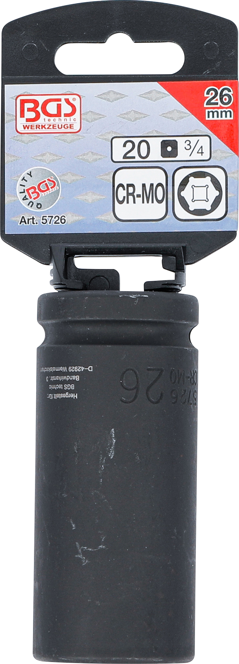 BGS Kraft-Steckschlüssel-Einsatz Sechskant, tief | Antrieb Innenvierkant 20 mm (3/4") | SW 26 mm