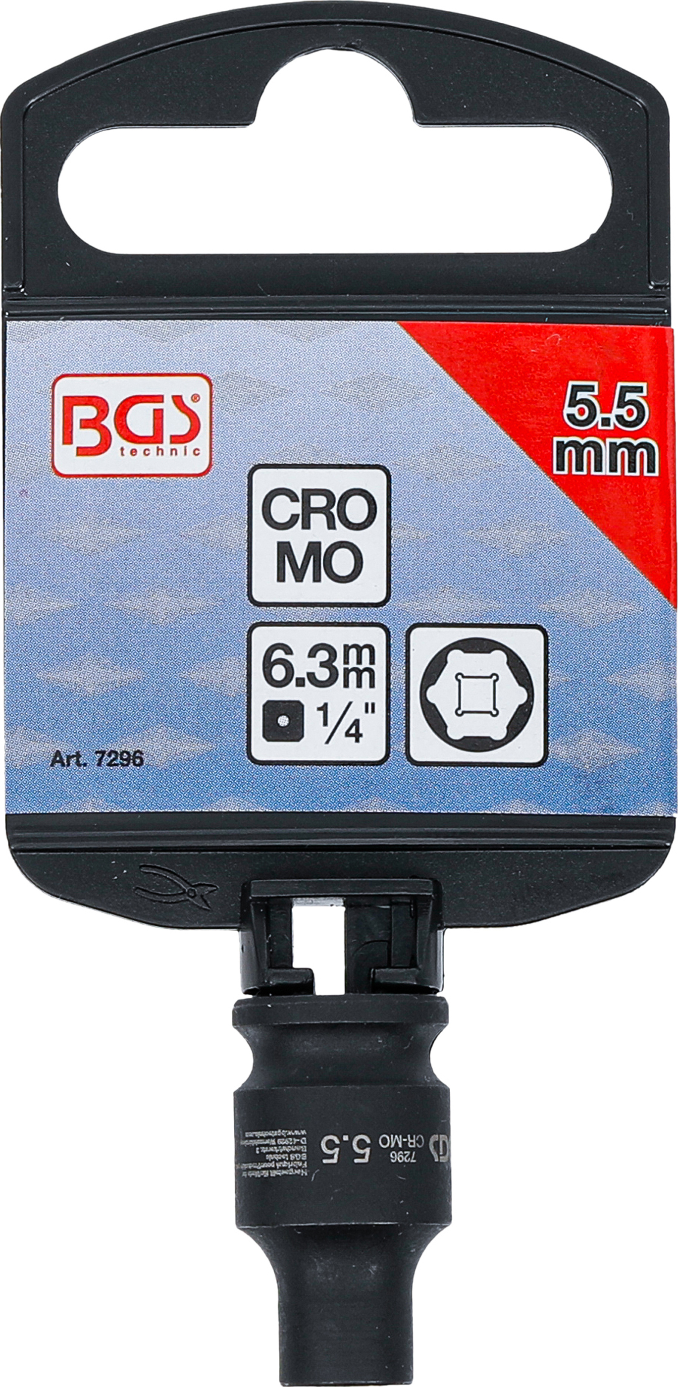 BGS Kraft-Steckschlüssel-Einsatz Sechskant | Antrieb Innenvierkant 6,3 mm (1/4") | SW 5,5 mm