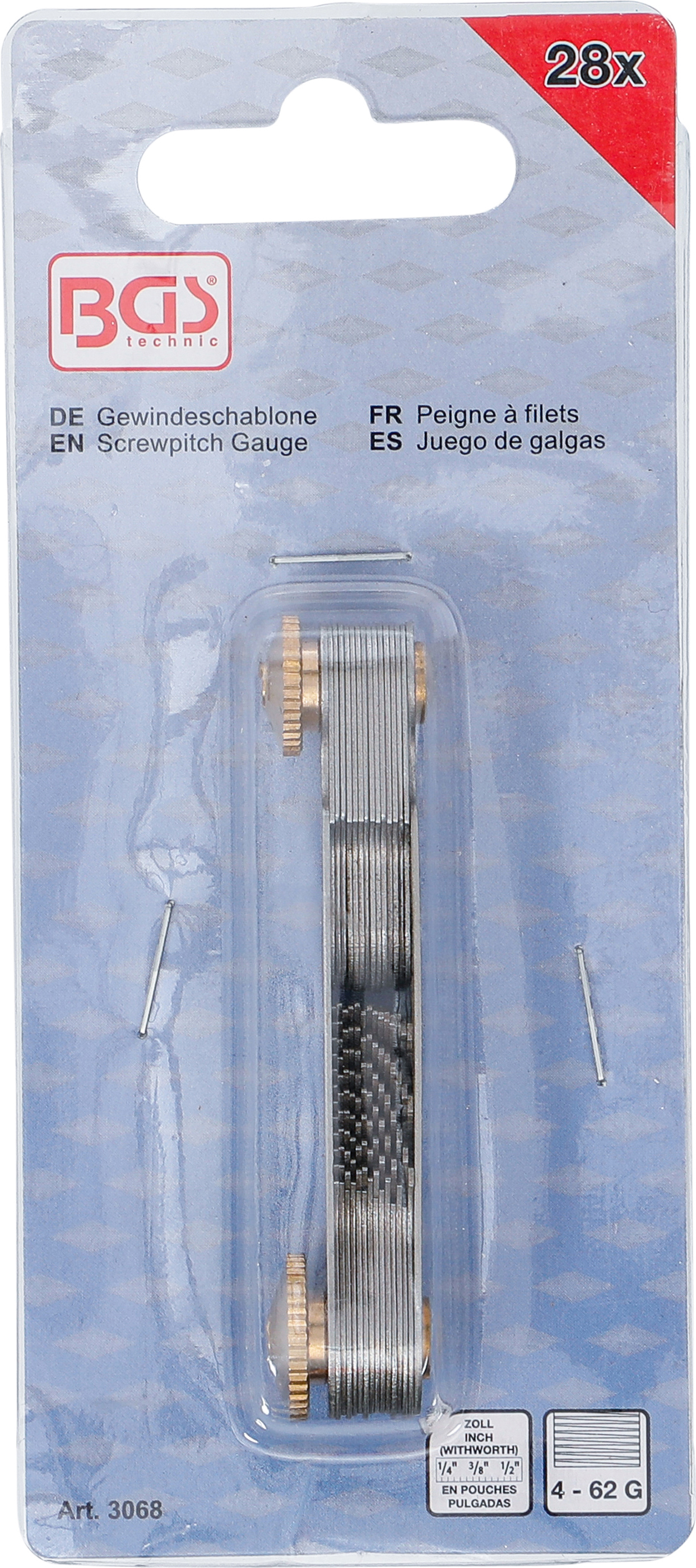 BGS Gewindeschablone | 28 Blatt | Whitworth 4G - 62G
