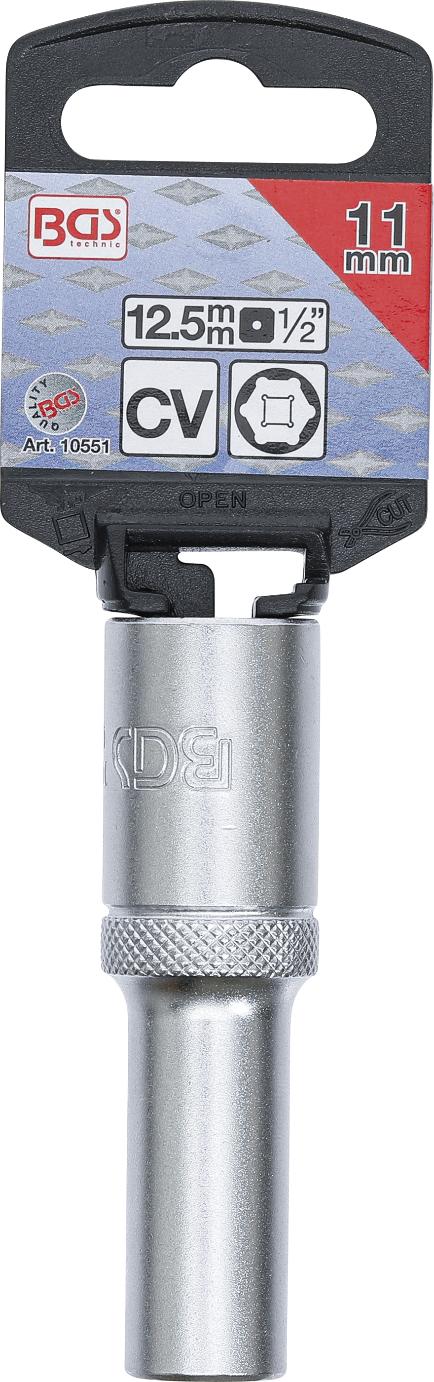 BGS Steckschlüssel-Einsatz Sechskant, tief | Antrieb Innenvierkant 12,5 mm (1/2") | SW 11 mm