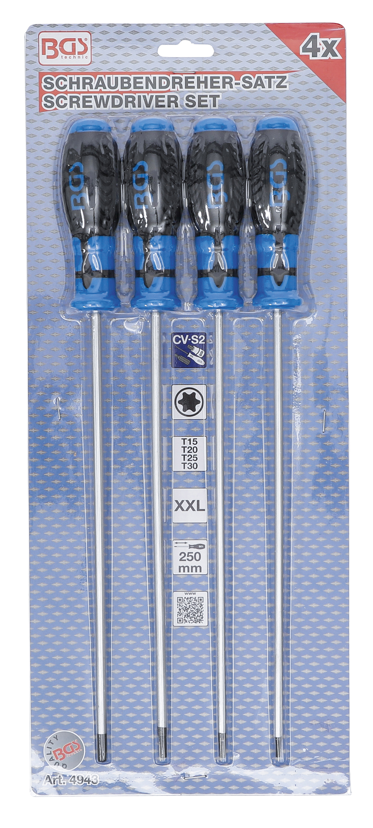 BGS Schraubendreher-Satz, extra lang | T-Profil (für Torx) | T15 - T30 | 4-tlg.